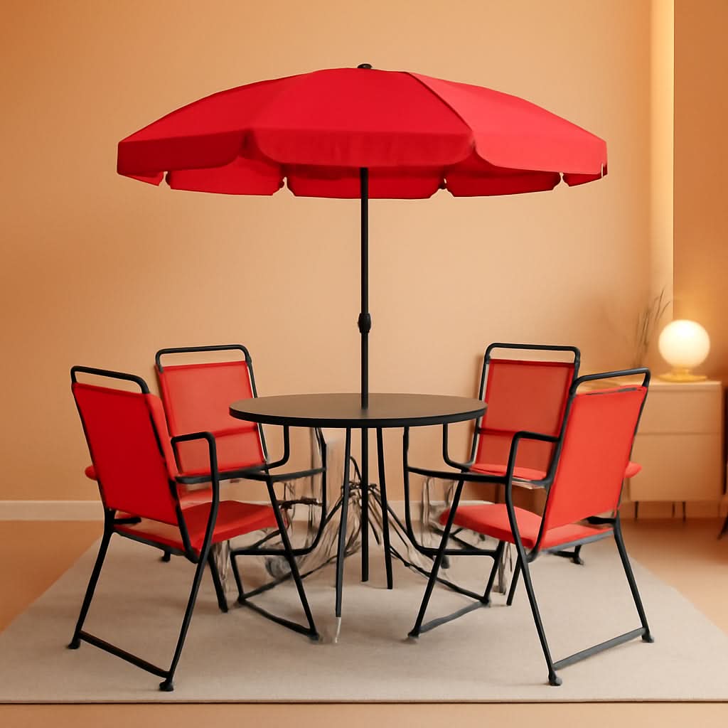 Red 6 Piece Patio Dining Set With Table And Umbrella