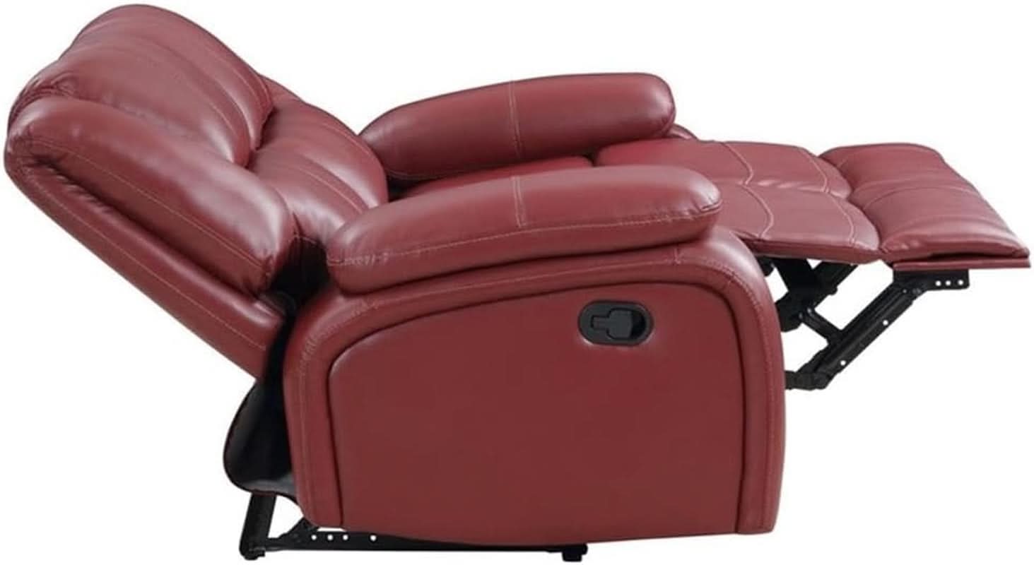 Red Faux Leather Reclining Loveseat With Manual Recline