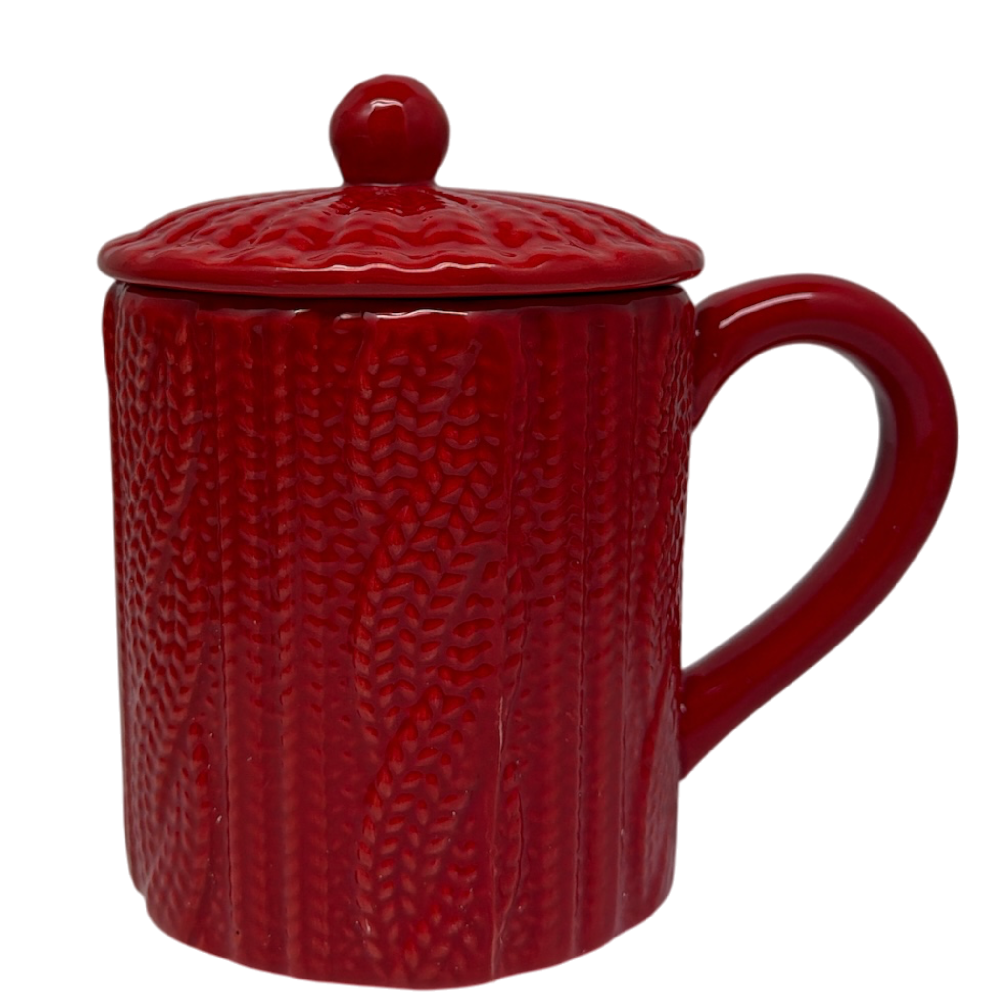 Red Knit-Look Mug With Lid