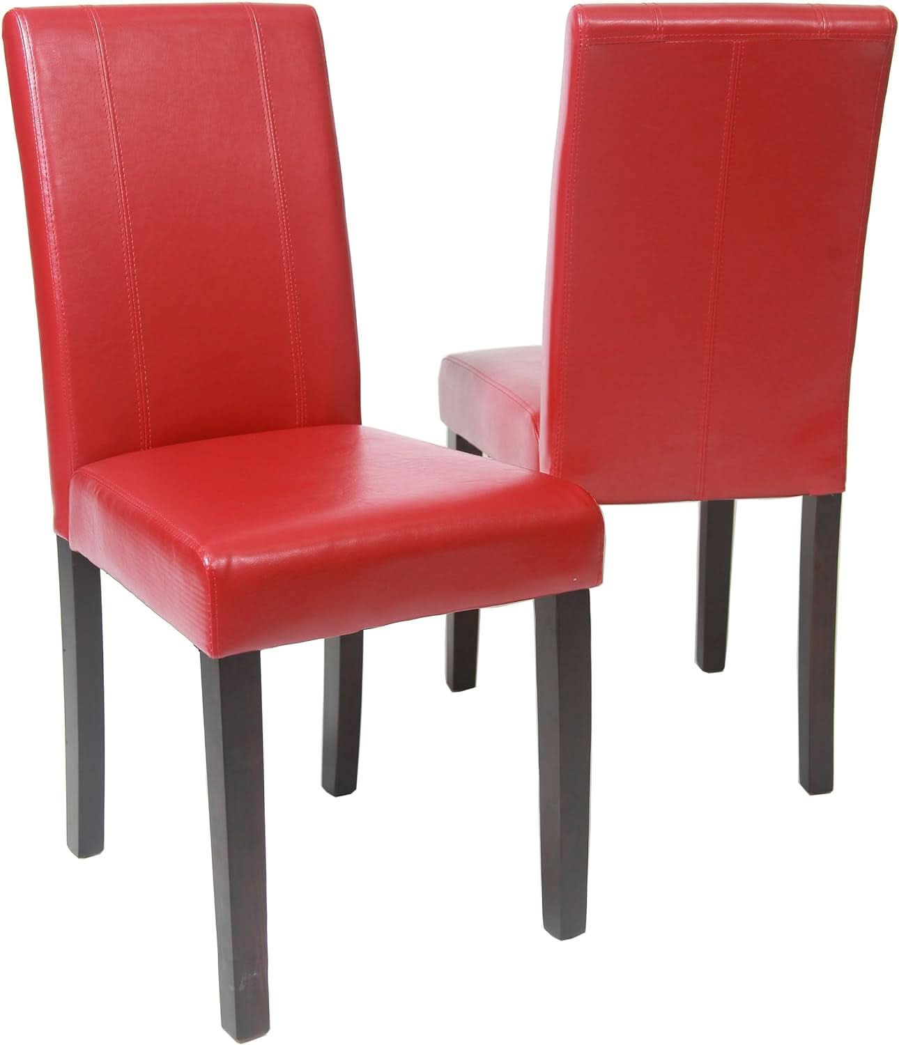 Red Leatherette Padded Parson Chair Set of 2 Solid Wood Dining
