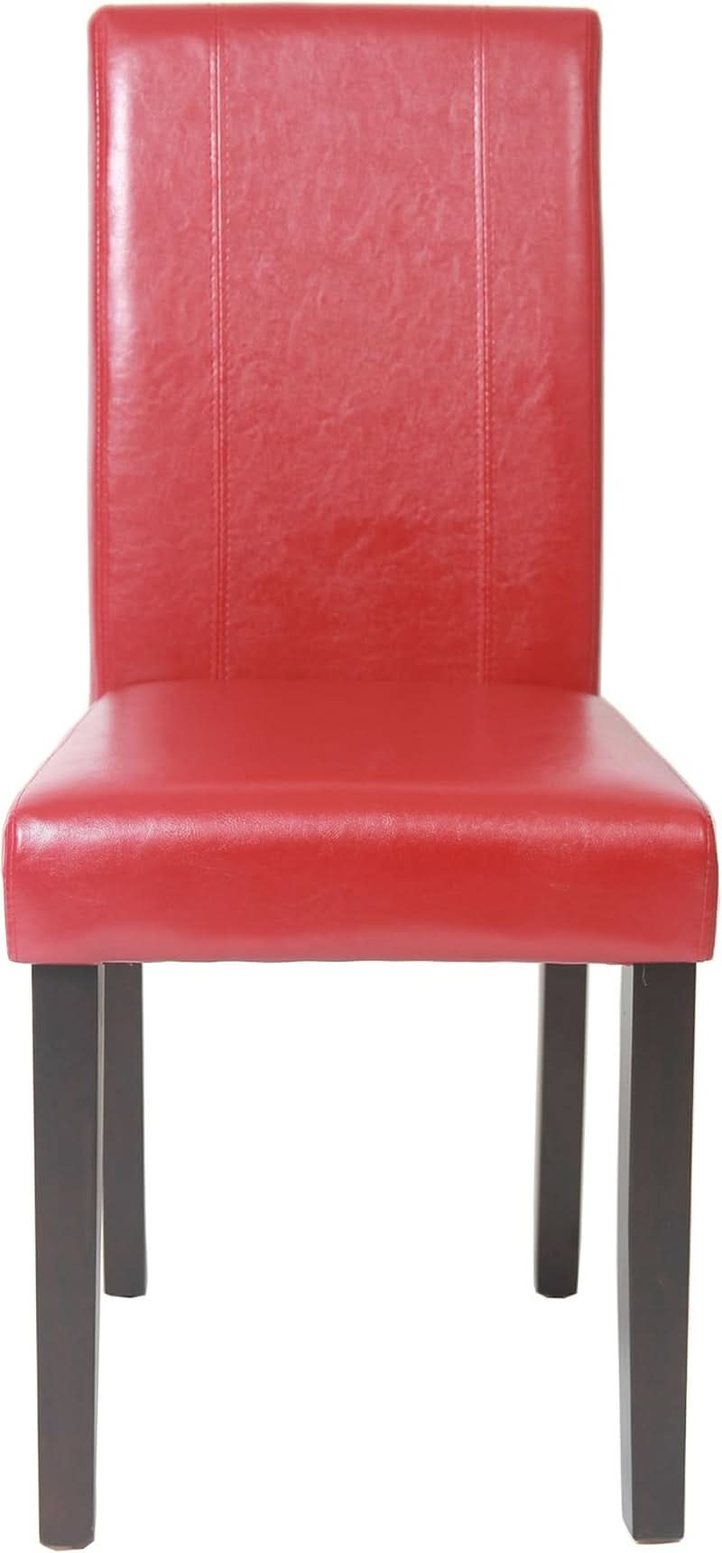 Red Leatherette Padded Parson Chair Set of 2 Solid Wood Dining