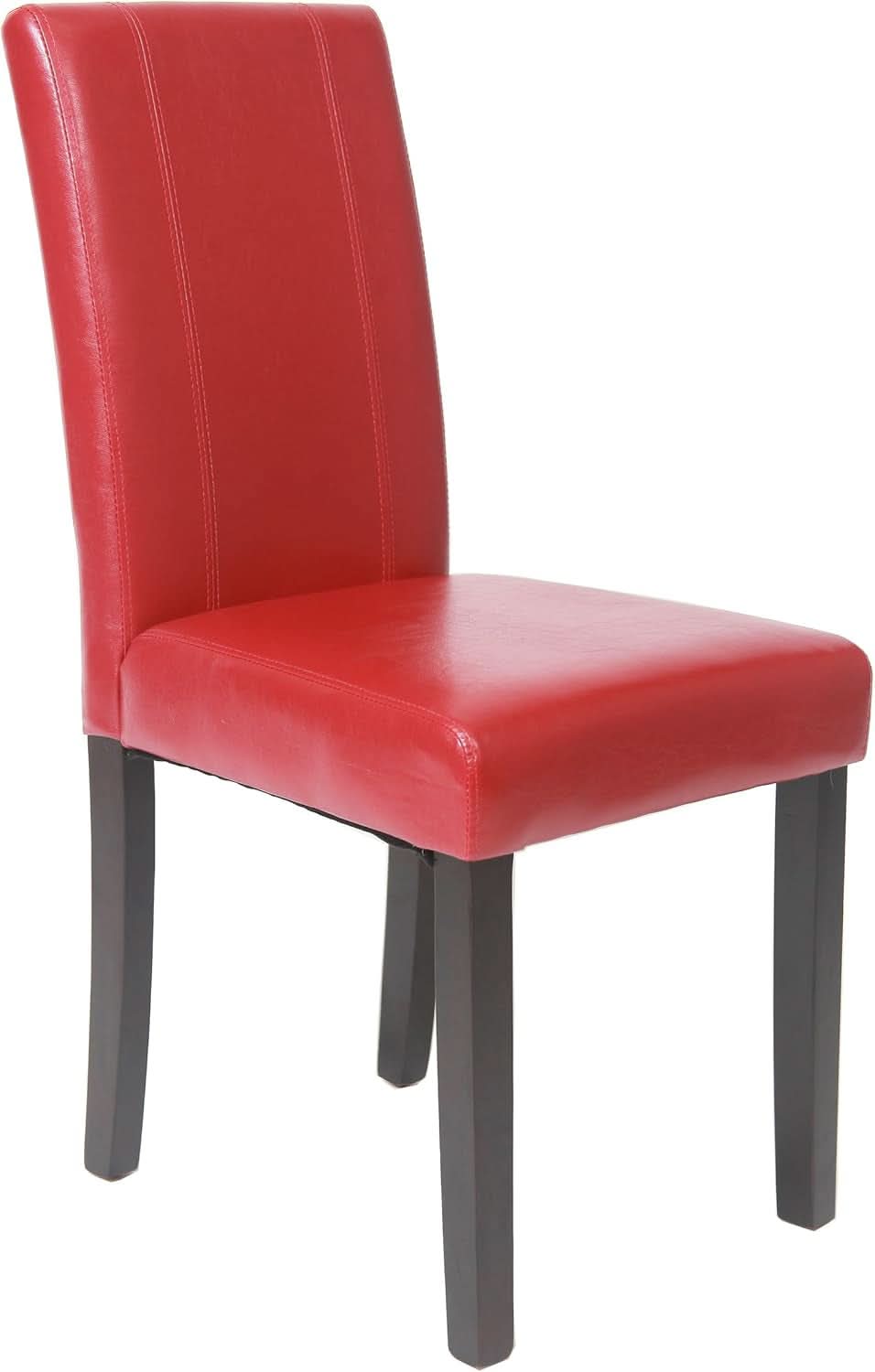 Red Leatherette Padded Parson Chair Set of 2 Solid Wood Dining