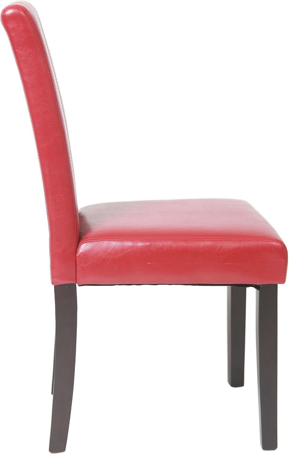 Red Leatherette Padded Parson Chair Set of 2 Solid Wood Dining