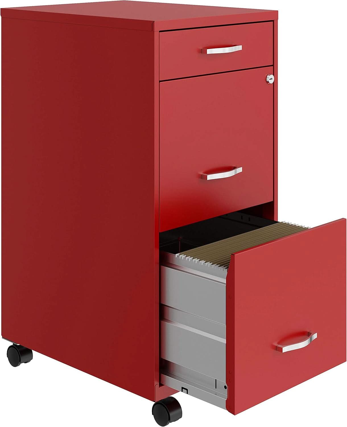 Red Mobile Box File Cabinet 3 Drawer Locking Office Storage