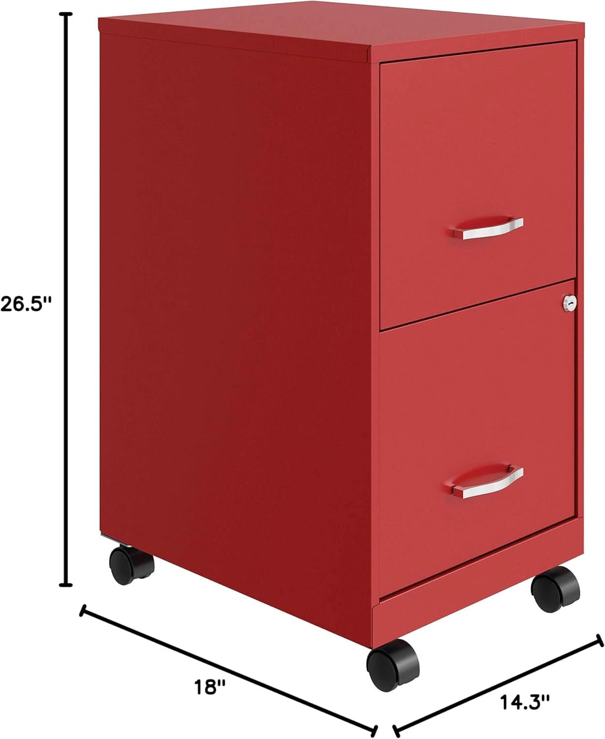 Red Mobile File Cabinet With 2 Locking Drawers 18 Inch