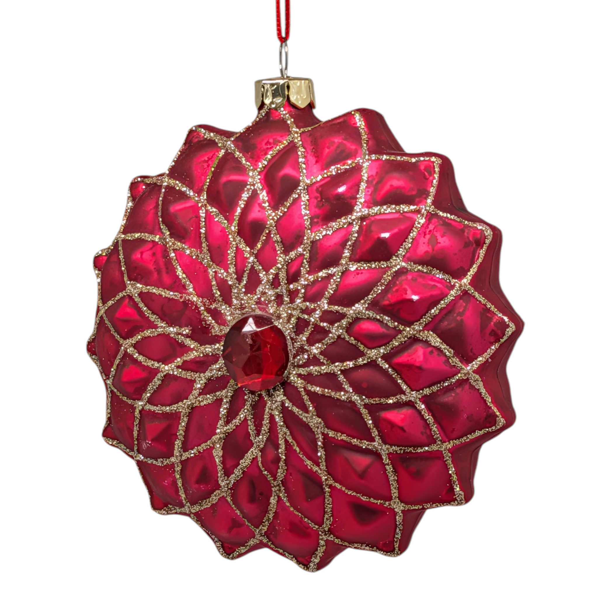 Red Mosaic Reindeer Glass Ornament