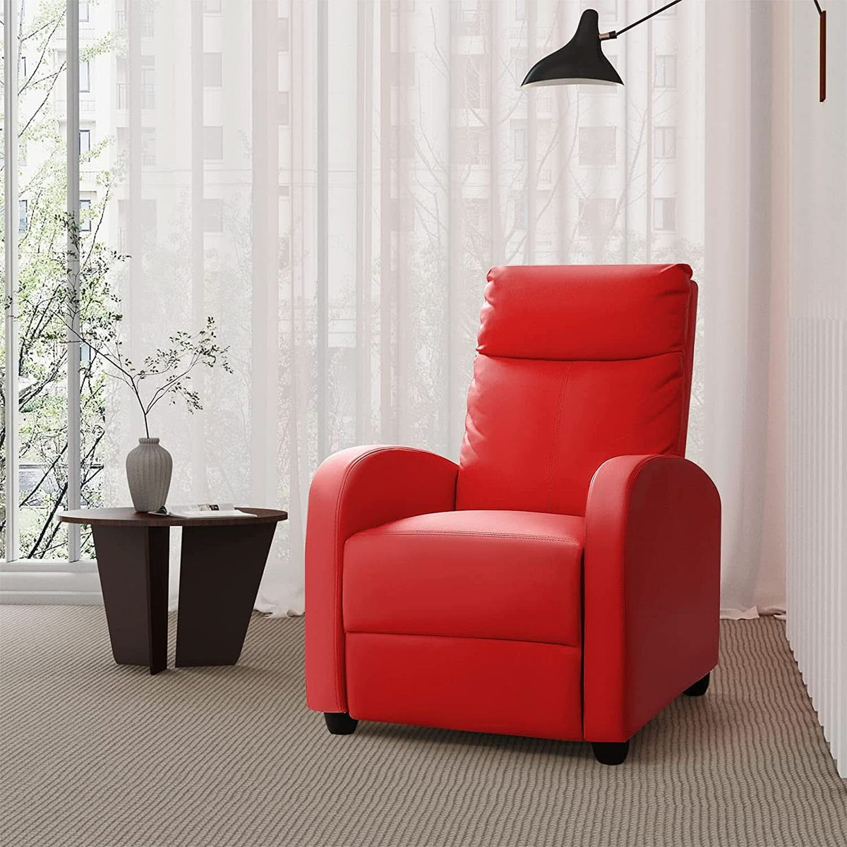 Red PU Leather Adjustable Recliner Chair With Padded Seat