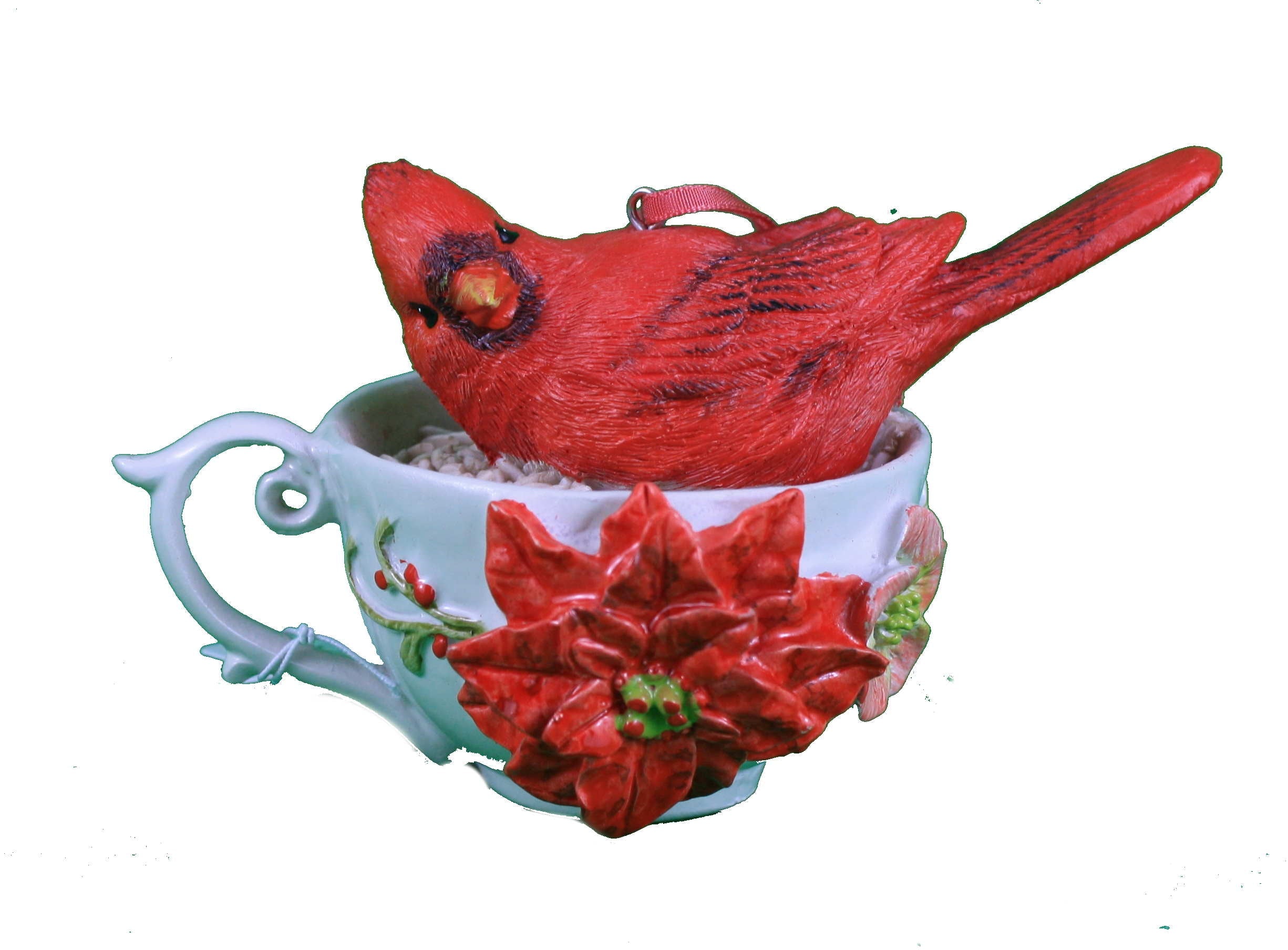 Red Tea Cup Cardinal Ornament - Left Handed