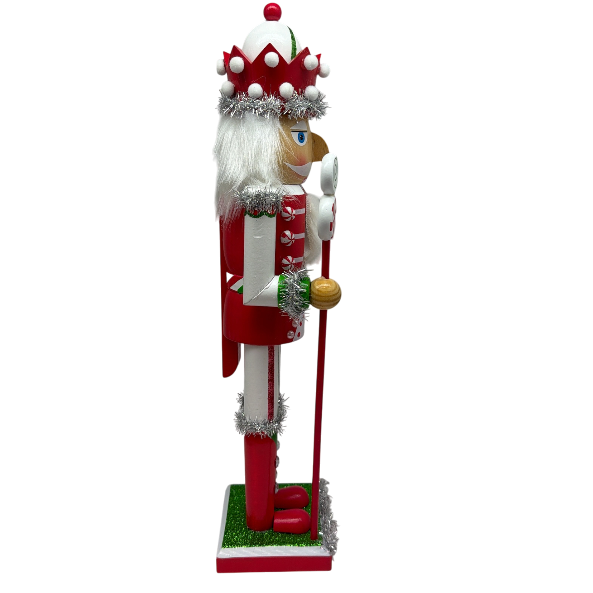 Red White and Green Nutcracker With Rounded Hat