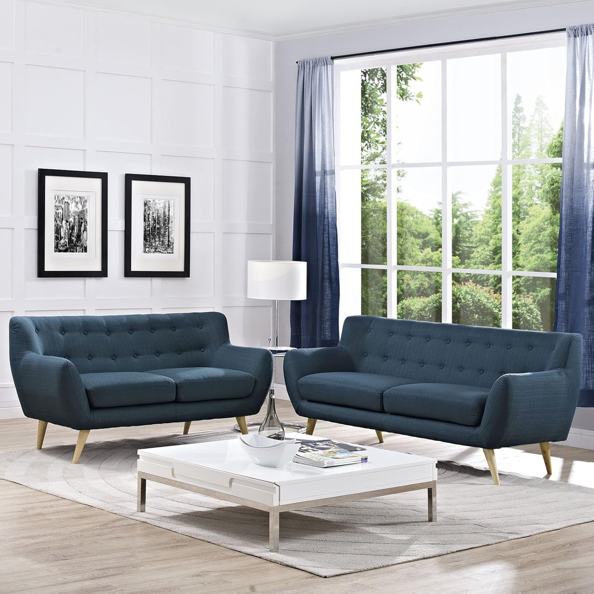 Remark Mid Century Modern Upholstered Living Room Set Azure
