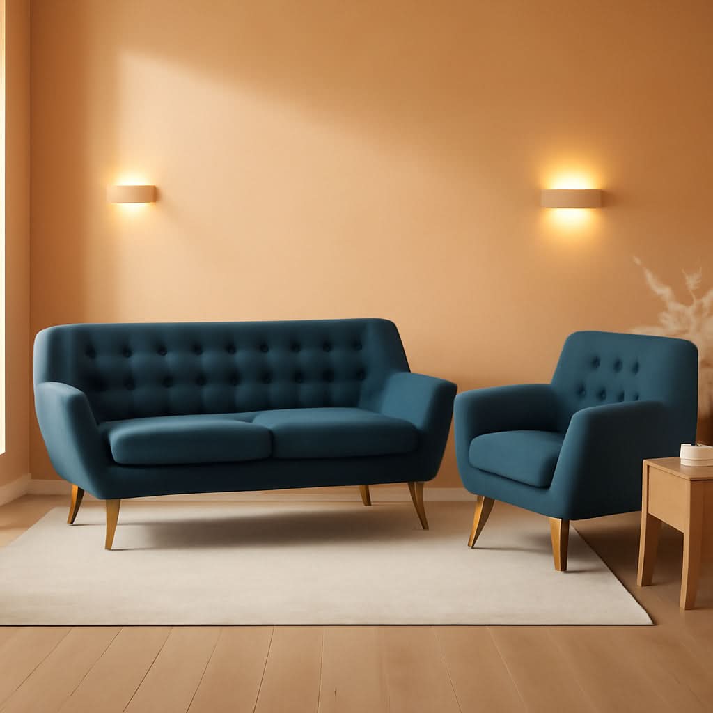 Remark Mid Century Modern Upholstered Living Room Set Azure