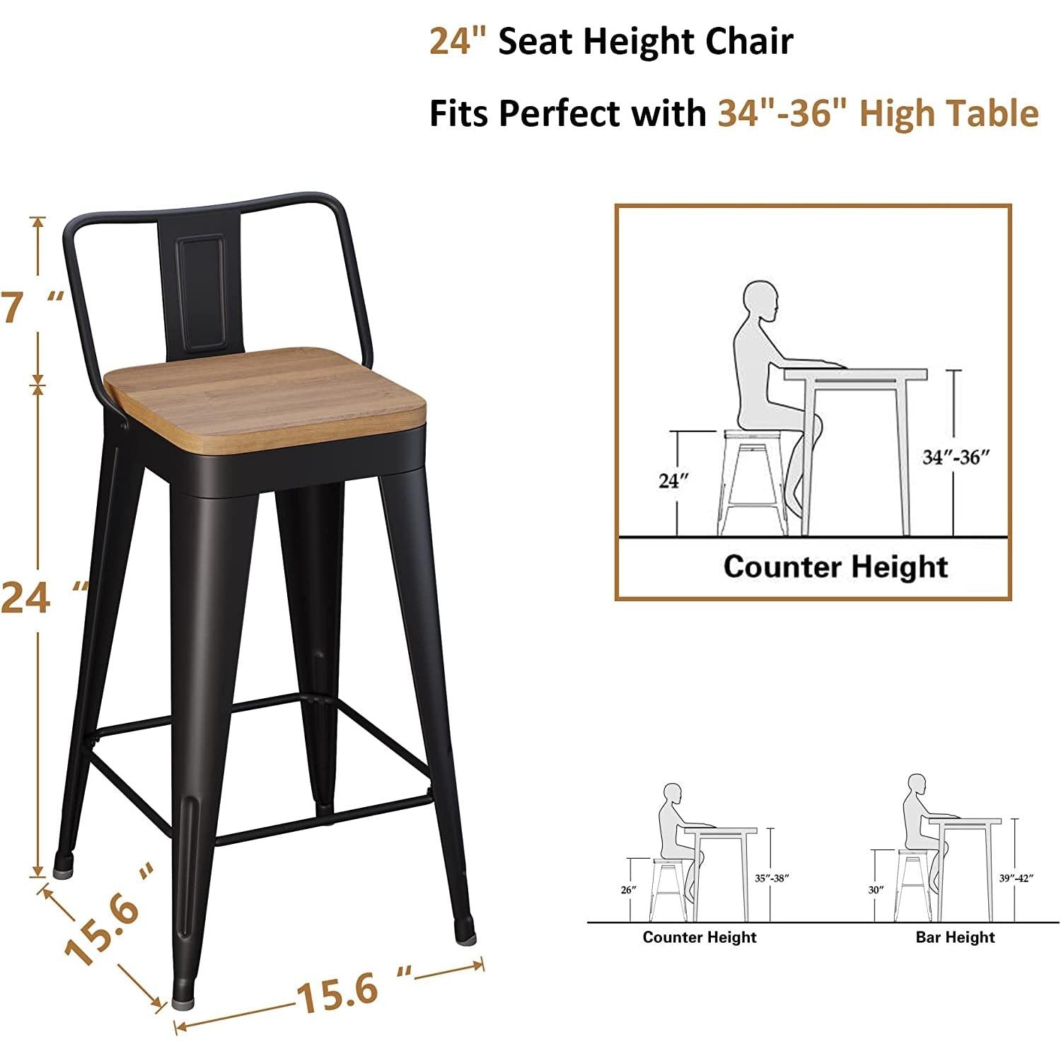 Removable Back Bar Stools 24 Inch Height Set Of Four