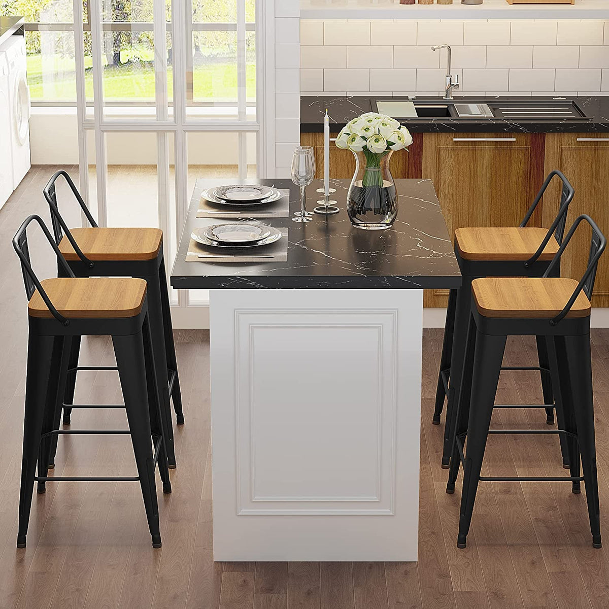 Removable Back Bar Stools 24 Inch Height Set Of Four