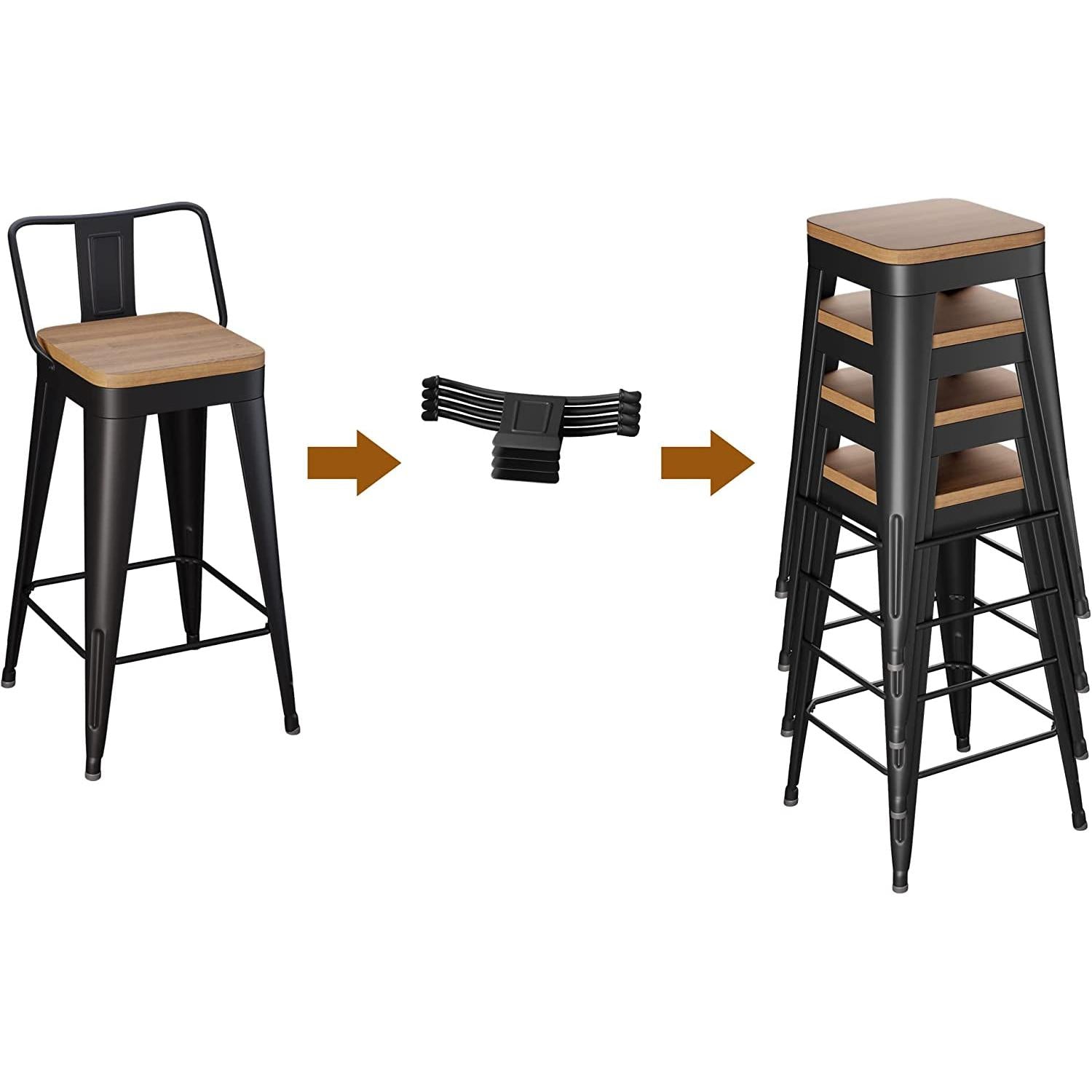 Removable Back Bar Stools 24 Inch Height Set Of Four