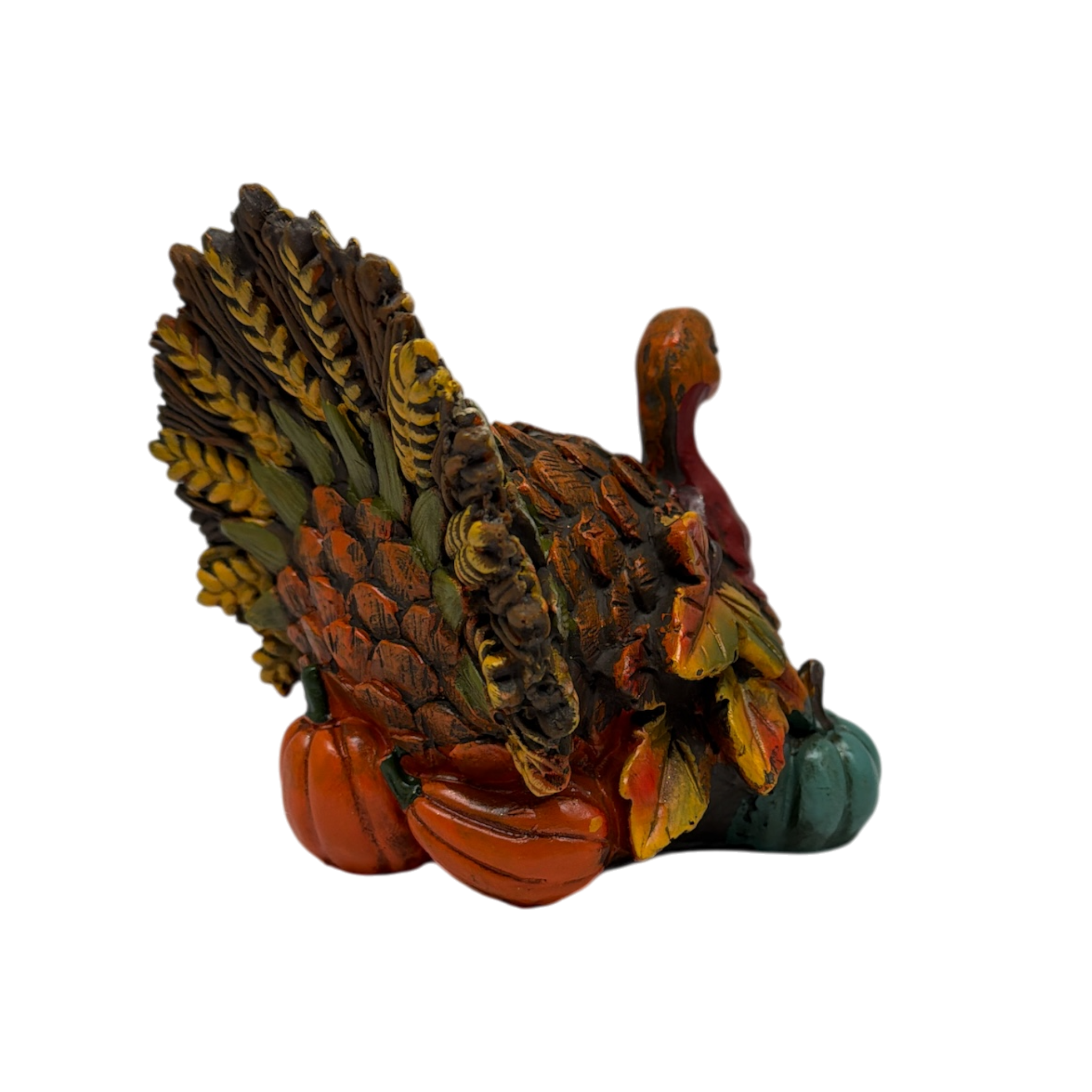 Resin Bountiful Harvest Turkey Figurine Looking Left