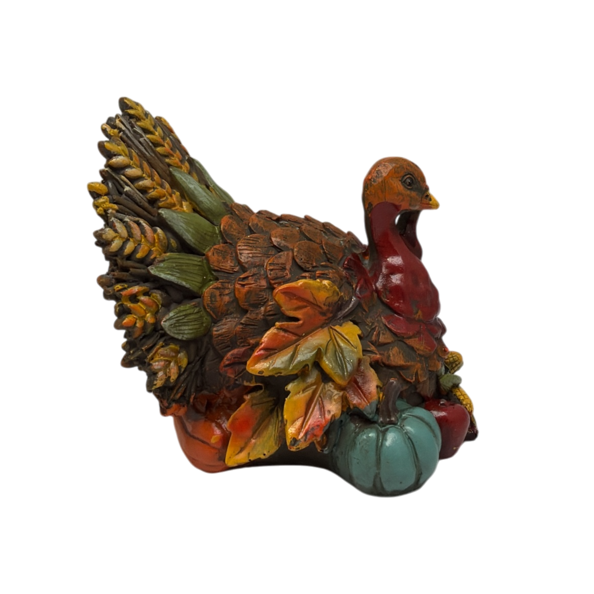 Resin Bountiful Harvest Turkey Figurine Looking Left