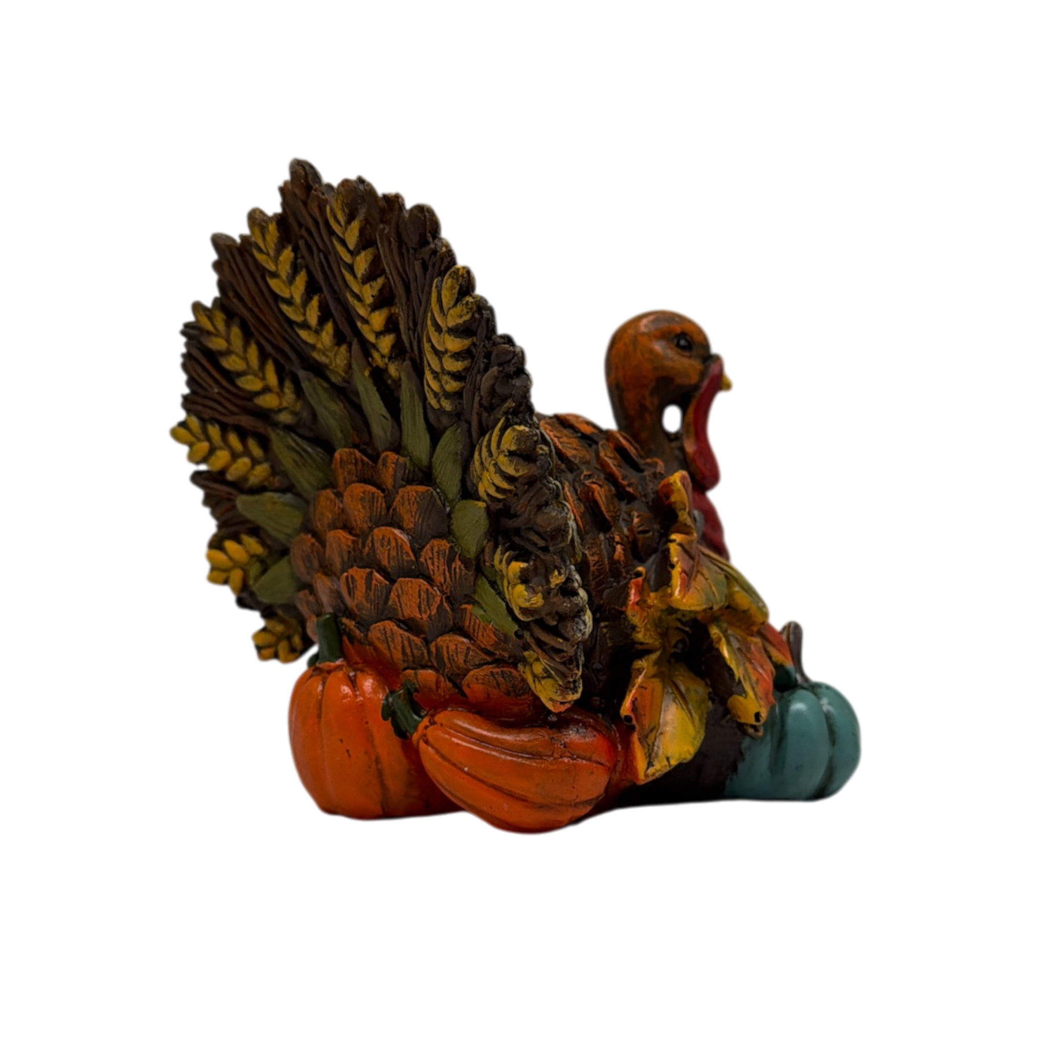 Resin Bountiful Harvest Turkey Figurine Looking Right
