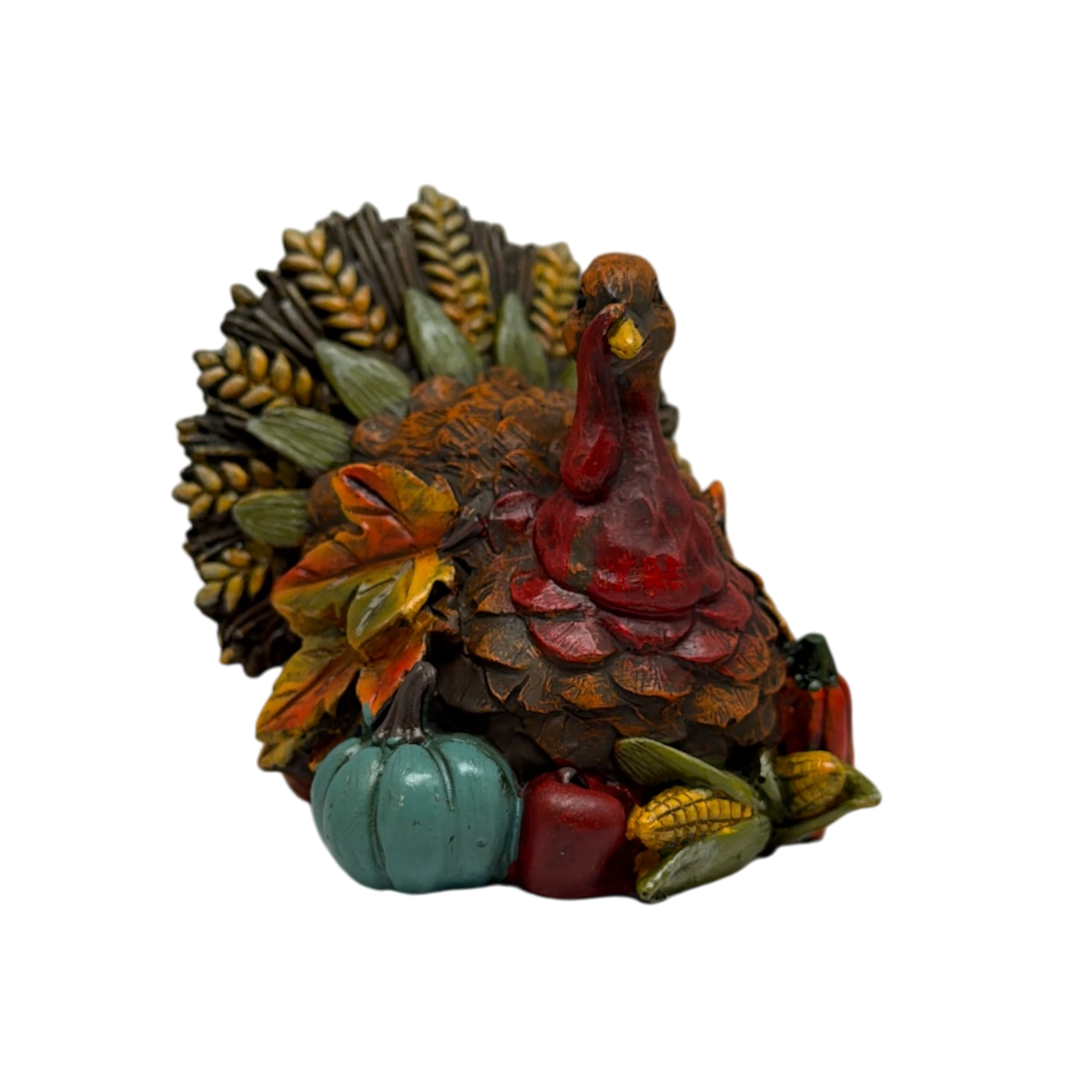 Resin Bountiful Harvest Turkey Figurine Looking Right