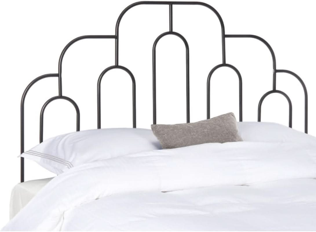 Retro Black Metal Headboard with Curved Design for Full Bed