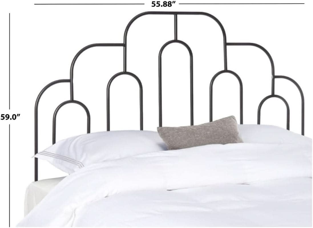 Retro Black Metal Headboard with Curved Design for Full Bed