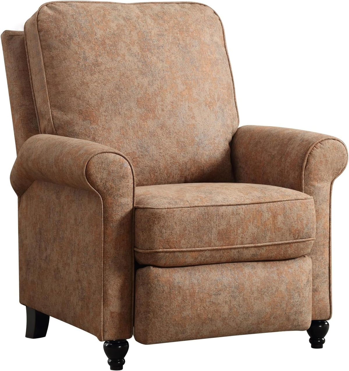 Retro Brown Push Back Recliner Chair Textured Fabric