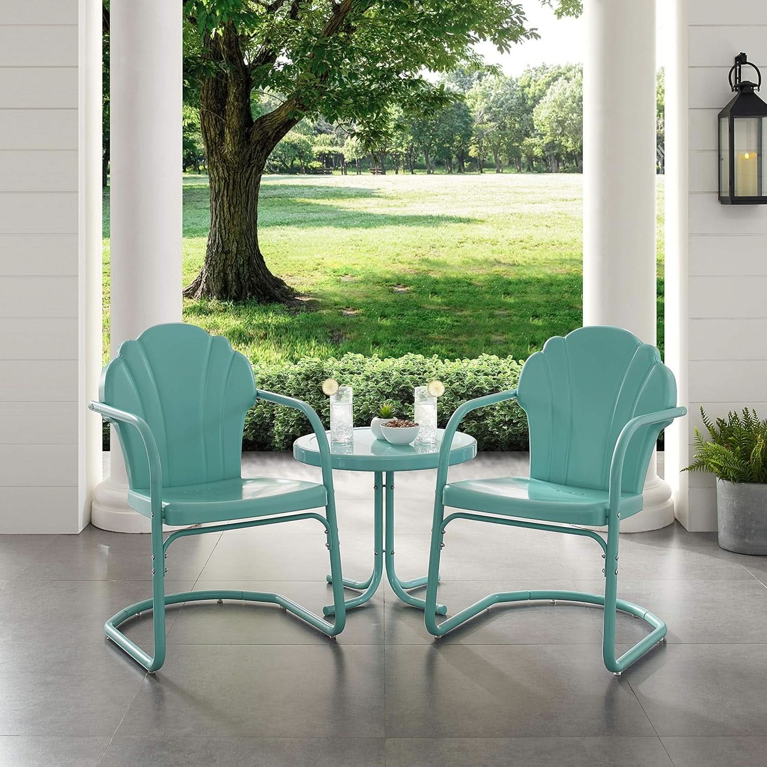 Retro Metal Outdoor Chair and Side Table Set