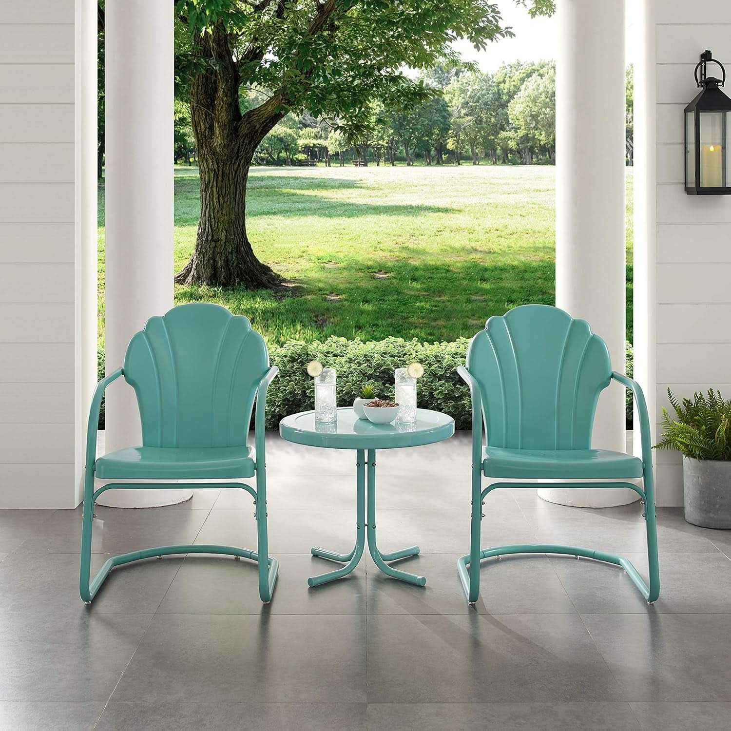Retro Metal Outdoor Chair and Side Table Set