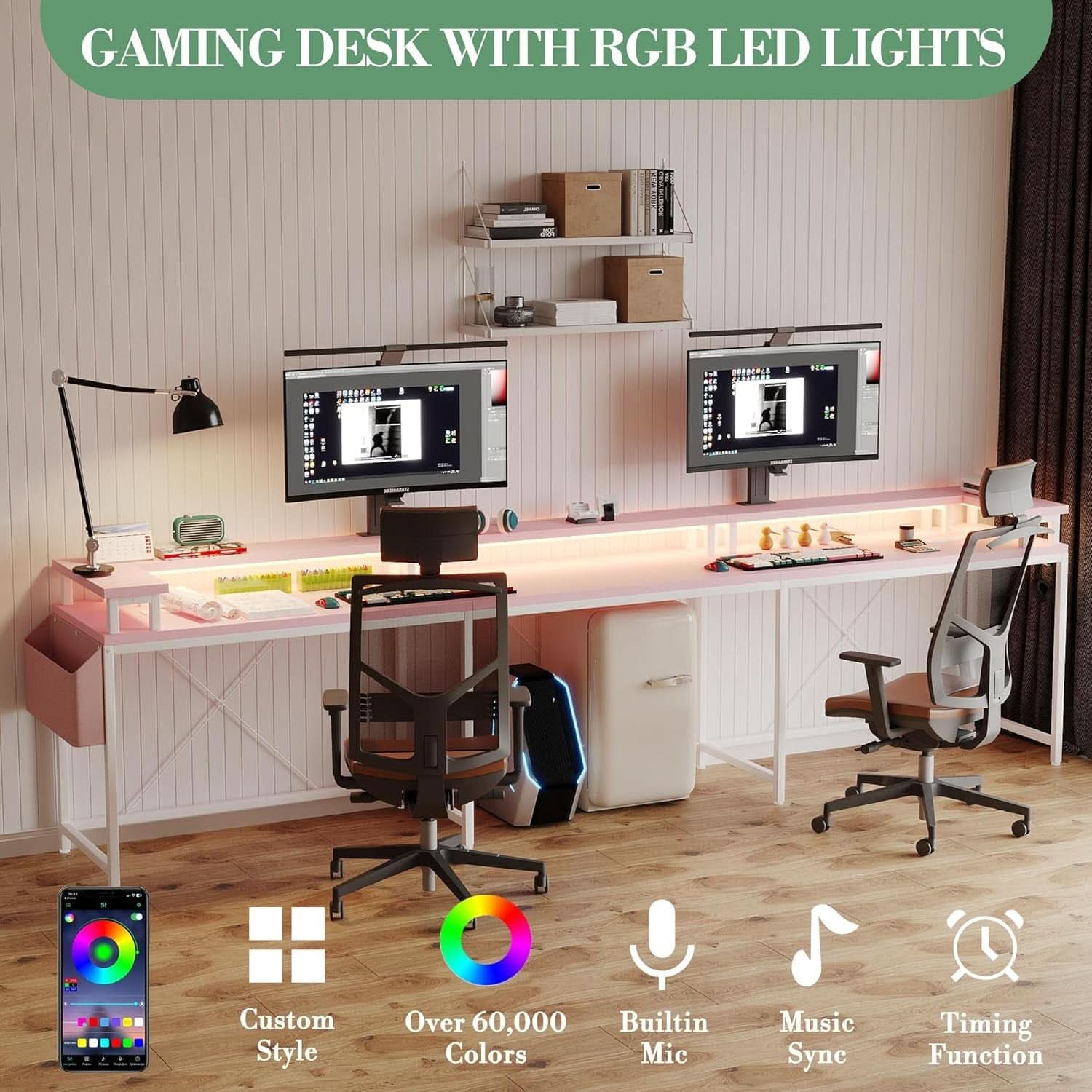 Reversible U Shaped Office Desk with RGB LED Lights