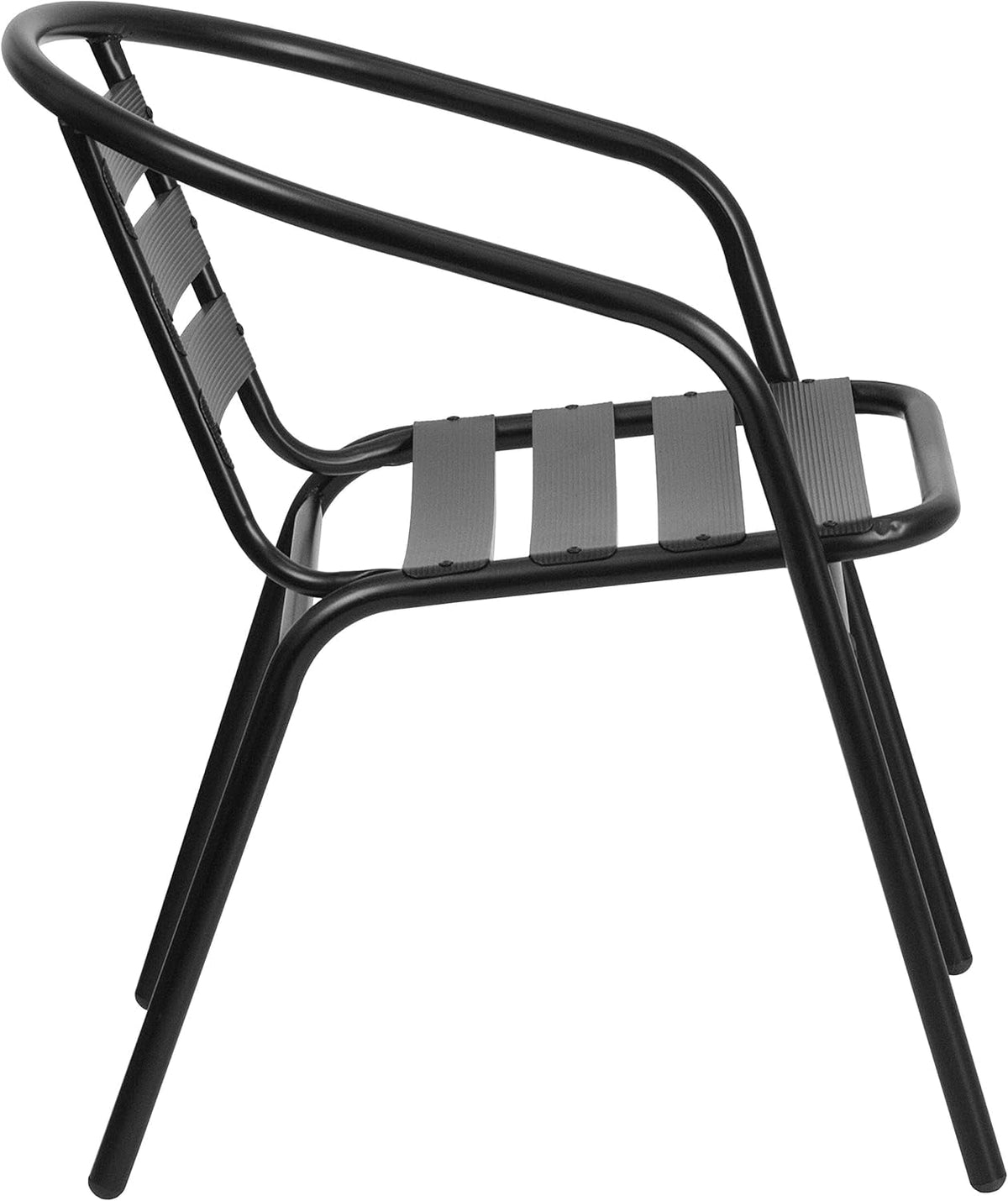 Rhea 27.5 Inch Square Glass Metal Table And 4 Slat Back Chairs Black Patio Set