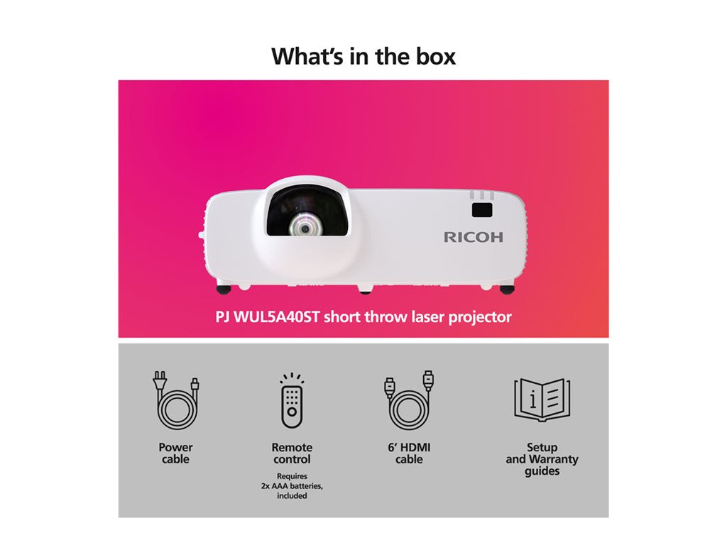 Ricoh PJ WUL5A40ST - 3LCD projector - 4500 lumens - WUXGA (1920 x 1200) - short-throw zoom lens - LAN