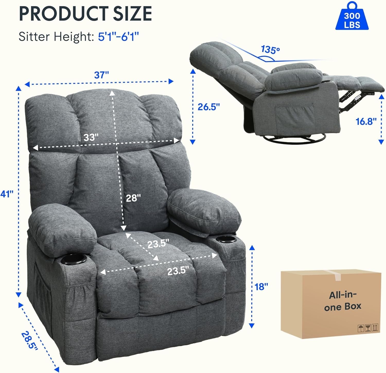 Rocker Recliner Chair With Massage And Heat Gray XRC3