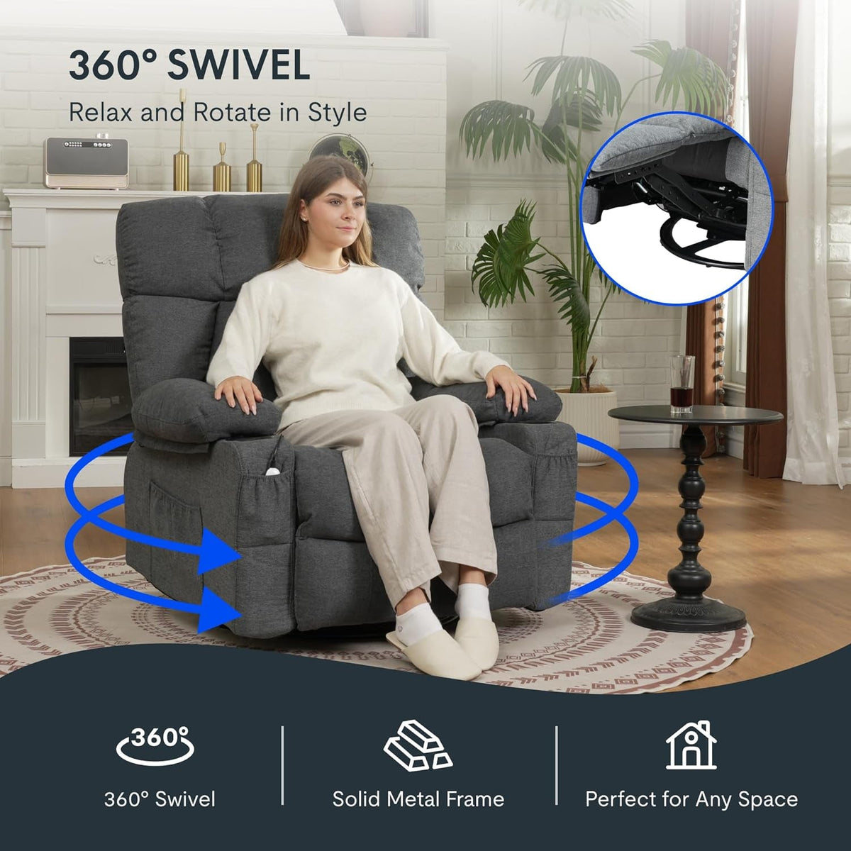 Rocker Recliner Chair With Massage And Heat Gray XRC3