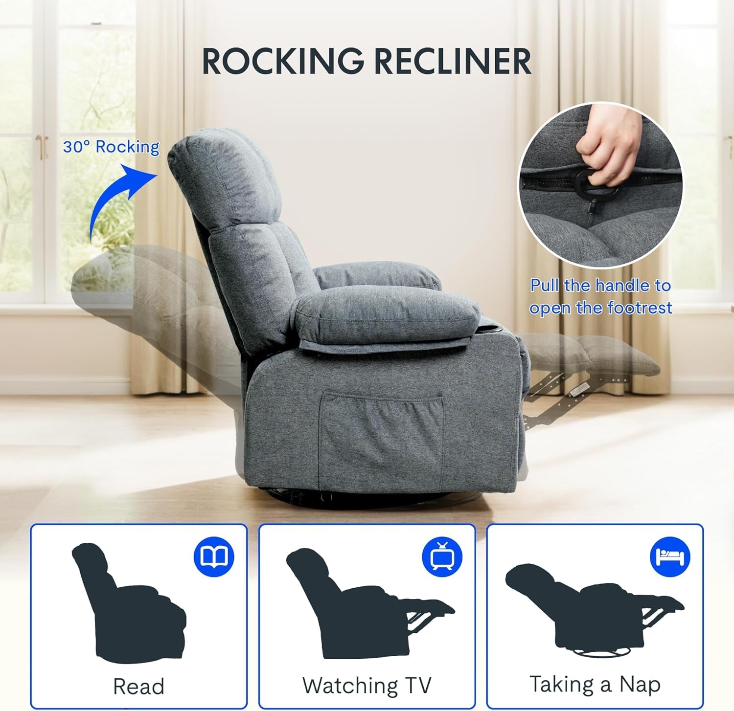 Rocker Recliner Chair With Massage And Heat Gray XRC3