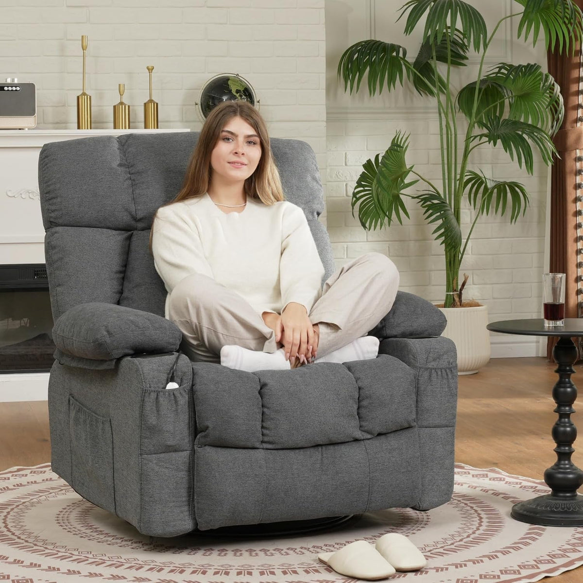 Rocker Recliner Chair With Massage And Heat Gray XRC3