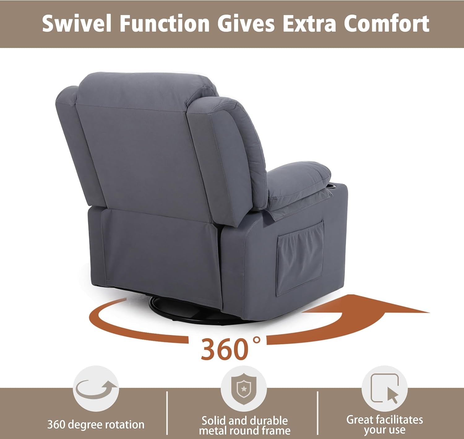 Rocker Swivel Recliner Chair Massage And Heat Tech Grey