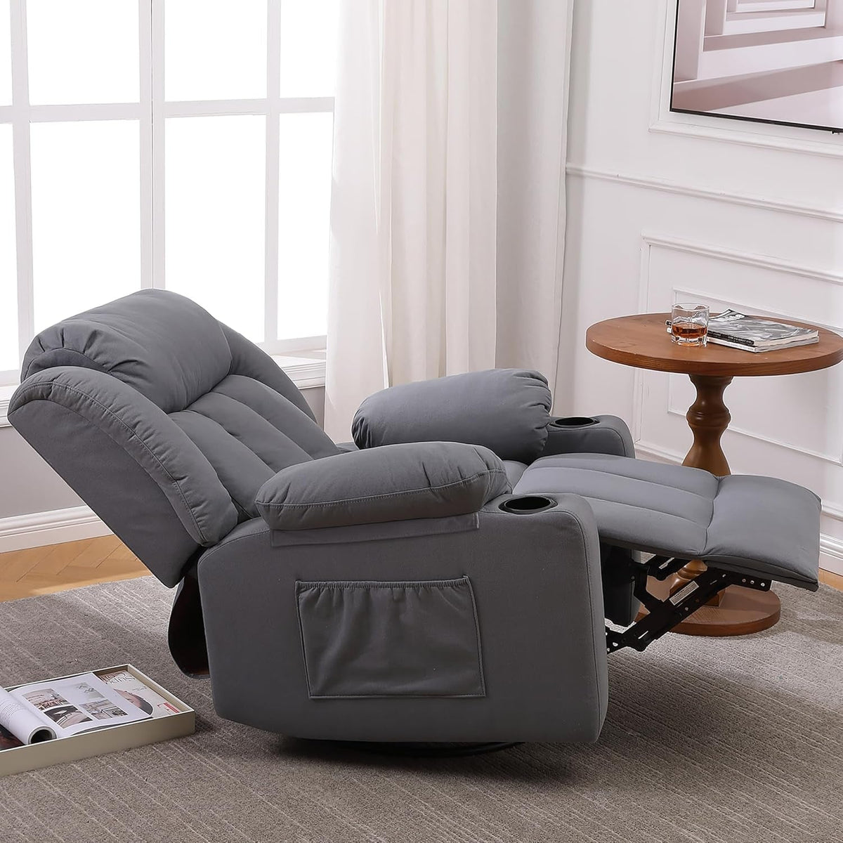 Rocker Swivel Recliner Chair Massage And Heat Tech Grey