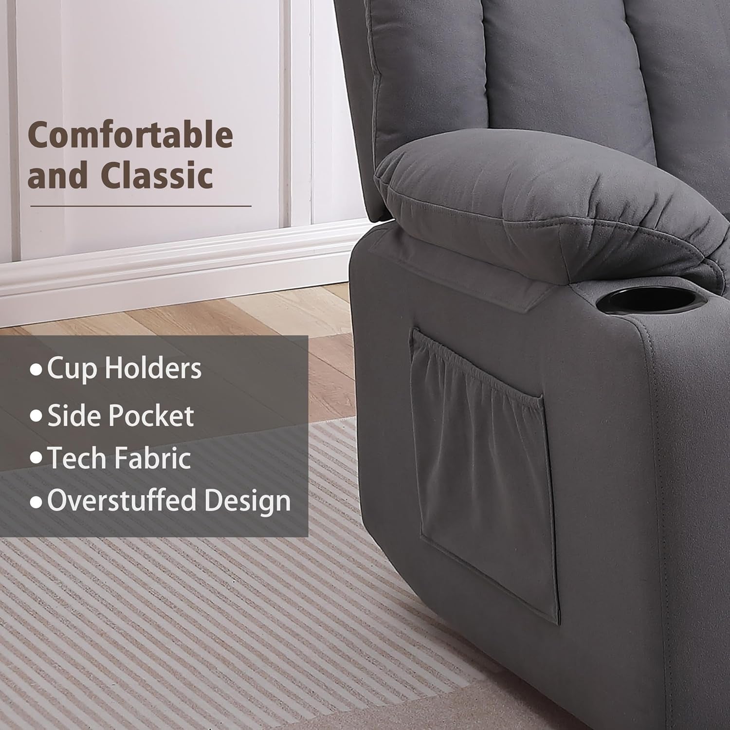 Rocker Swivel Recliner Chair Massage And Heat Tech Grey