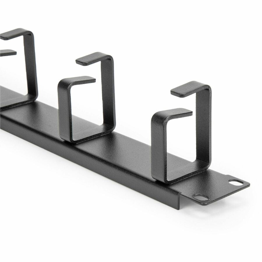 Rocstor 1U 19in Metal Rackmount Cable Management Panel - Cable Management Panel - Black -