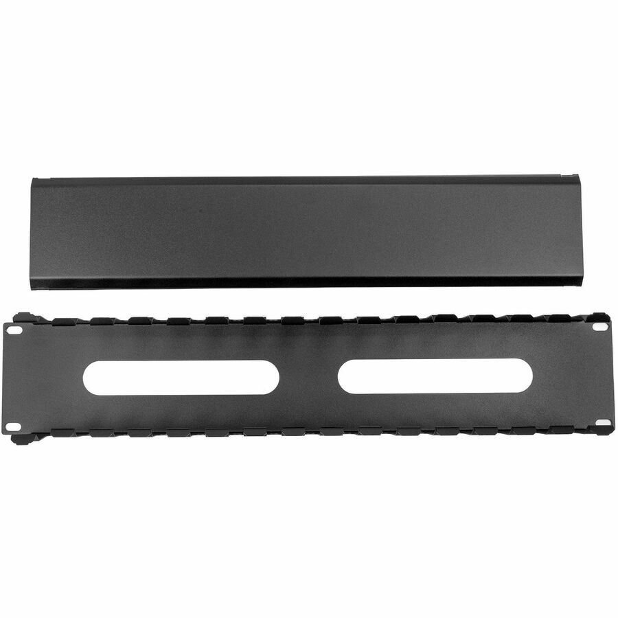 Rocstor 2U Horizontal Finger Duct Rack Cable Management Panel with Cover - Cable