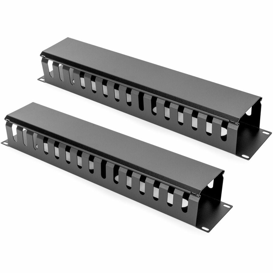 Rocstor 2U Horizontal Finger Duct Rack Cable Management Panel with Cover - Cable