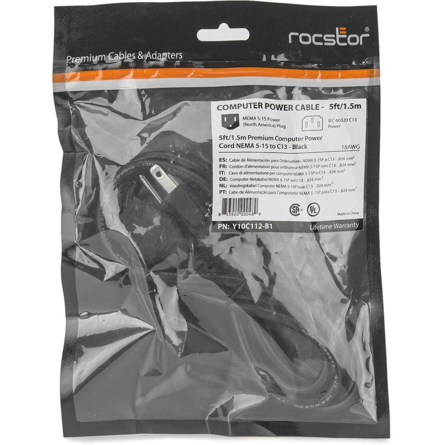 Rocstor 5Ft Computer Power Cord Nema5-15P To C13