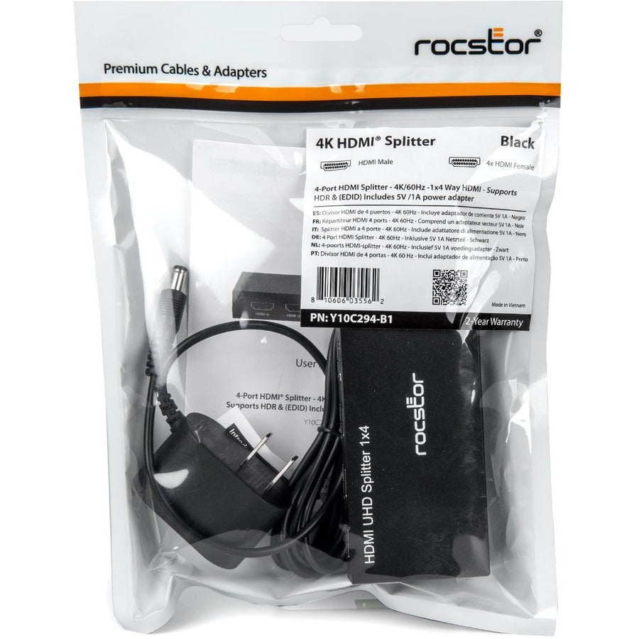 Rocstor Premium 4 Port Hdmi Splitter - 4K / 60Hz