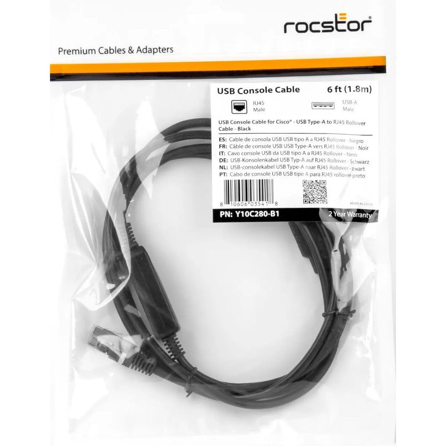 Rocstor Premium Cisco USB Console Cable - USB Type-A to RJ45 Rollover Cable Y10C280-B1