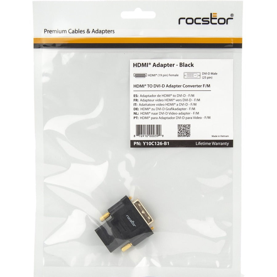 Rocstor Premium HDMI to DVI-D Video Cable Adapter - F/M - 1 x HDMI Female Digital Audio/Video - 1 x DVI-D Male Digital Video F/M - Black Y10C126-B1