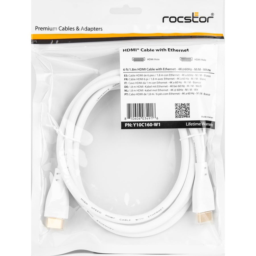 Rocstor Premium HDMI Cable with Ethernet - 4K/60Hz Y10C160-W1