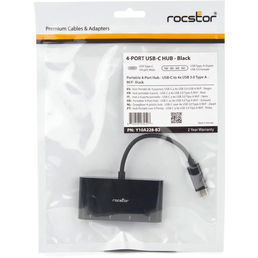 Rocstor Premium Portable 4 Port Hub