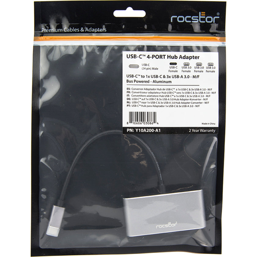Rocstor Premium USB C Hub - 4 Port USB-C to USB-A (3x) and USB-C (1x) - Bus Powered USB Hub - USB Type-C Hub - Port Expander - USB Type C External 4 USB Port(s) - (1) USB 3.1 Port AND (3) USB 3.0 USB MULTIPORT Y10A200-A1