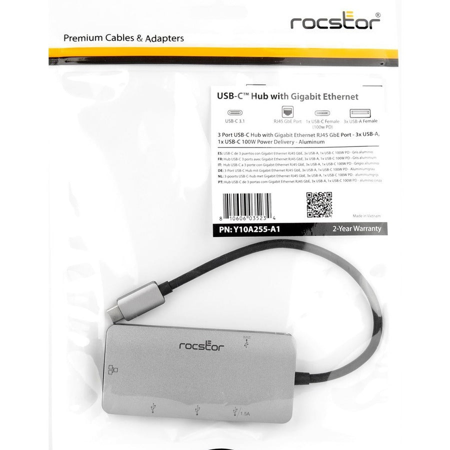 Rocstor Premium USB-C Hub with USB-A, Gigabit Ethernet & USB-C 100W PD Y10A255-A1