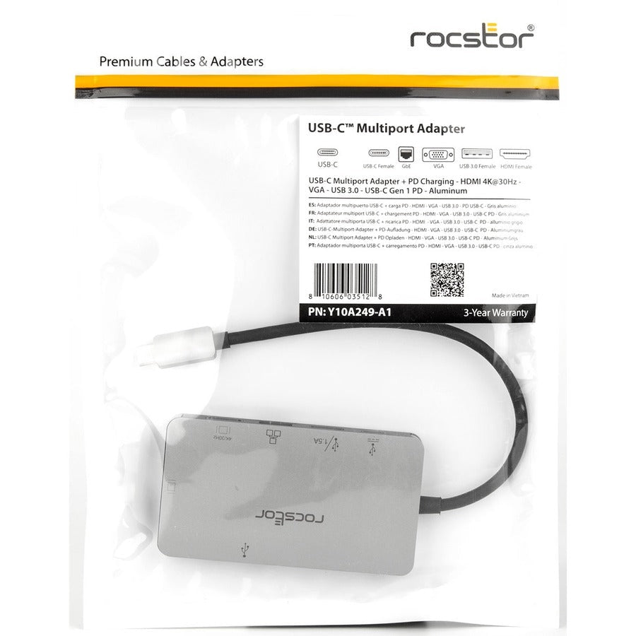 Rocstor Premium USB-C Multiport Adapter + PD Charging Y10A249-A1