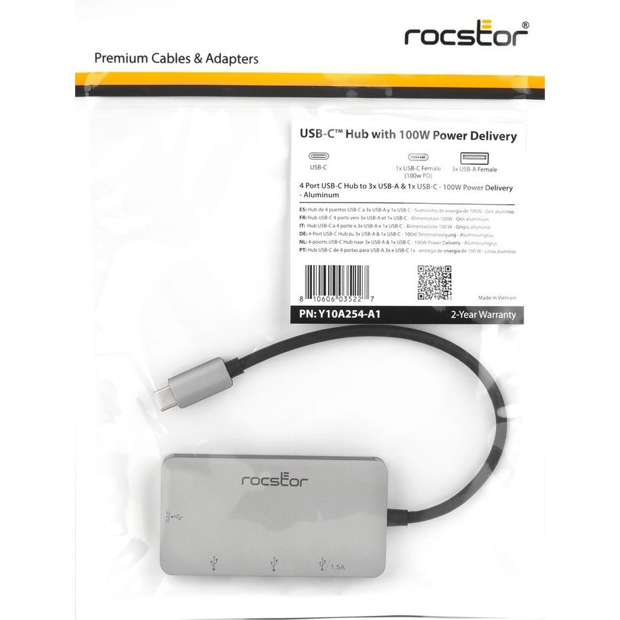 Rocstor Premium USB-C to USB-A Hub with 100W Power Delivery Y10A254-A1
